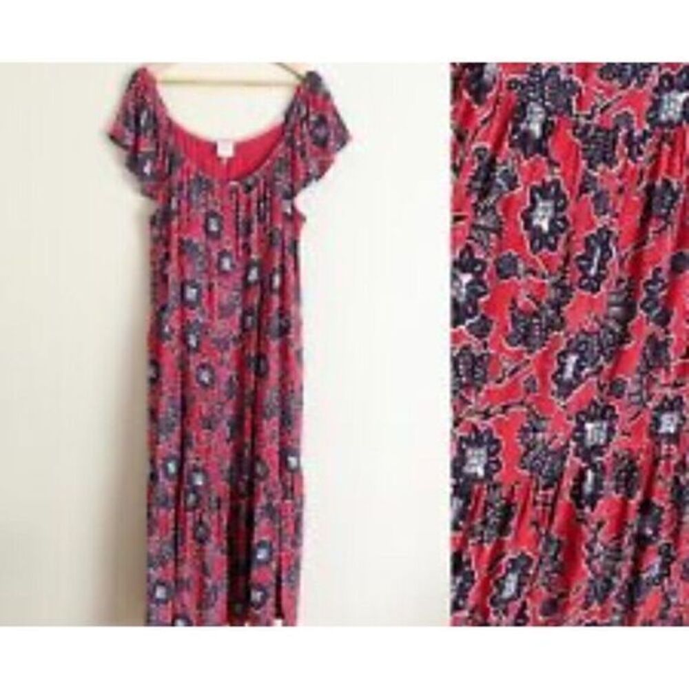 Knox Rose  Women's  Red Floral  Maxi Dress  Flutter  Short Sleeve  Sz‎ Small